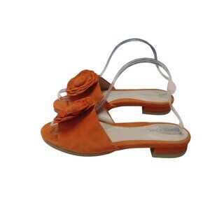 Taryn Rose Women's Size 8B "Violet" Orange Suede Rose Sandal Slip On Slides